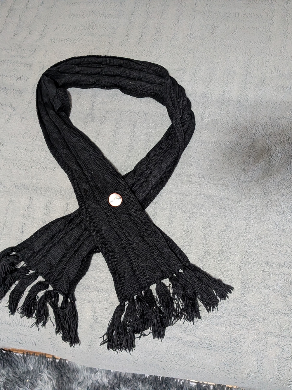 Unisex Black Knit Fringe Scarf - Classic Winter Accessory